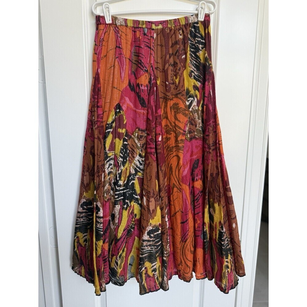 Soft Surroundings Women’s PS Kamala Boho Maxi Skirt Colorful Artsy Metallic - Picture 2 of 6